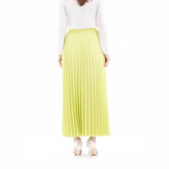 G-Line Women’s Pistachio Green Pleated Maxi Skirt with Elastic Waist Band - Picture 4 of 6